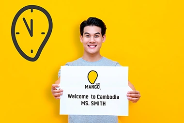 Taxi Driver holding a nameplate. Yellow background